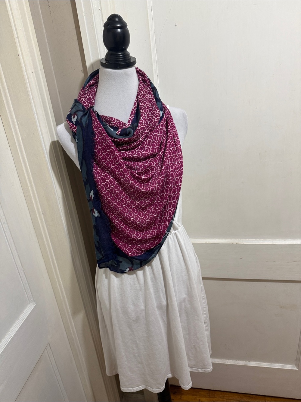 72 x 36 Oversizes Lightweight Magenta and Navy Patterned Women's Scarf